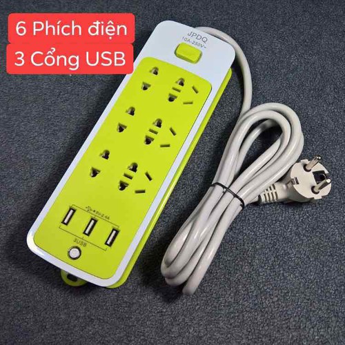 [HCM]Ổ CẮM ĐIỆN 6 LỖ SẠC NHANH KÈM 3 LỖ SẠC USB- NẠP ĐIỆN CẤP TỐC CHO MỌI THIẾT BỊ CHỐNG GIẬT TIẾT KIỆM ĐIỆN - Ổ CẤM ĐIỆN XANH LÁ ĐA NĂNG