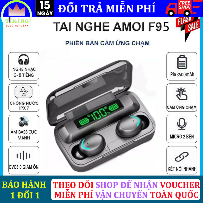Tai Nghe Bluetooth AMOI F95 Pro Bản Cao Cấp Hỗ Trợ Mọi Dòng Máy - Tai Nghe Bluetooth 5.0 - Tai nghe bluetooth pin trâu - Tai nghe nhét tai không dây bluetooth, Tai nghe bluetooth mini - Tai nghe i7s, i9s, i11s, Amoi f9