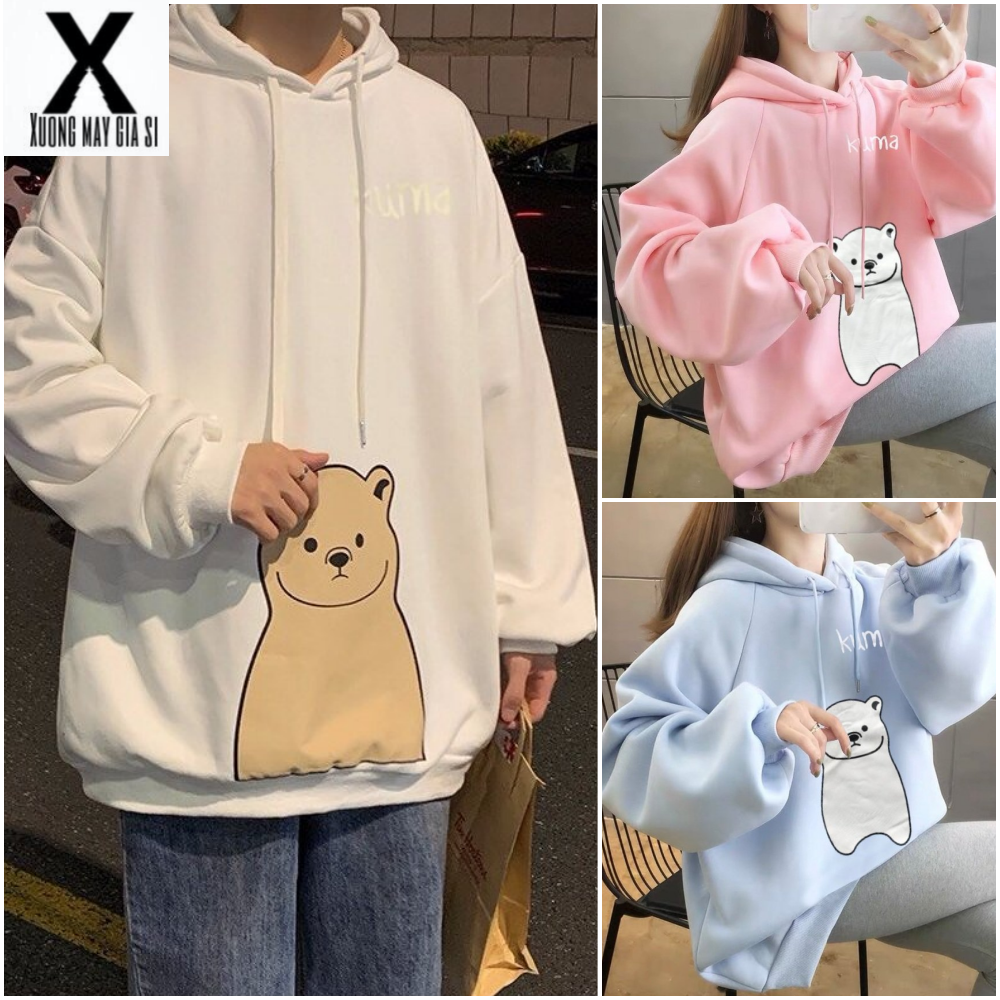 Áo Hoodie Ulzzang H009 nỉ bông in hình GẤU cô đơn XH009 + Có VIDEO THỰC TẾ
