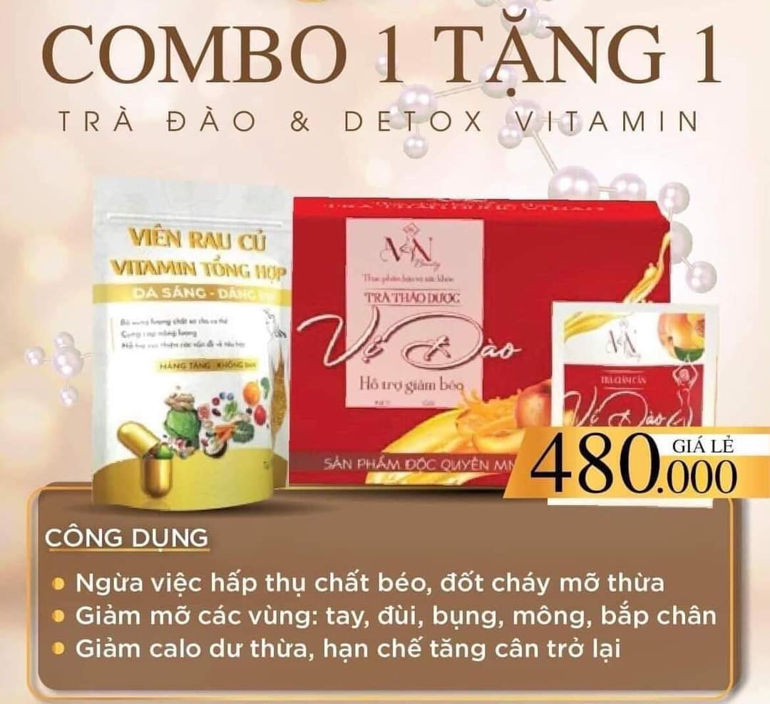 Trà Đào Giảm Cân Đông Anh X3 chính hãng Hộp 15 gói Tặng kèm detox viên rau củ khử mỡ + kèm túi