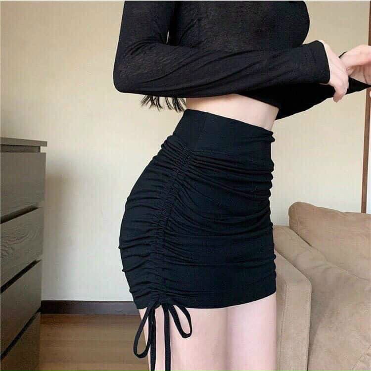 Chân váy body phối gút