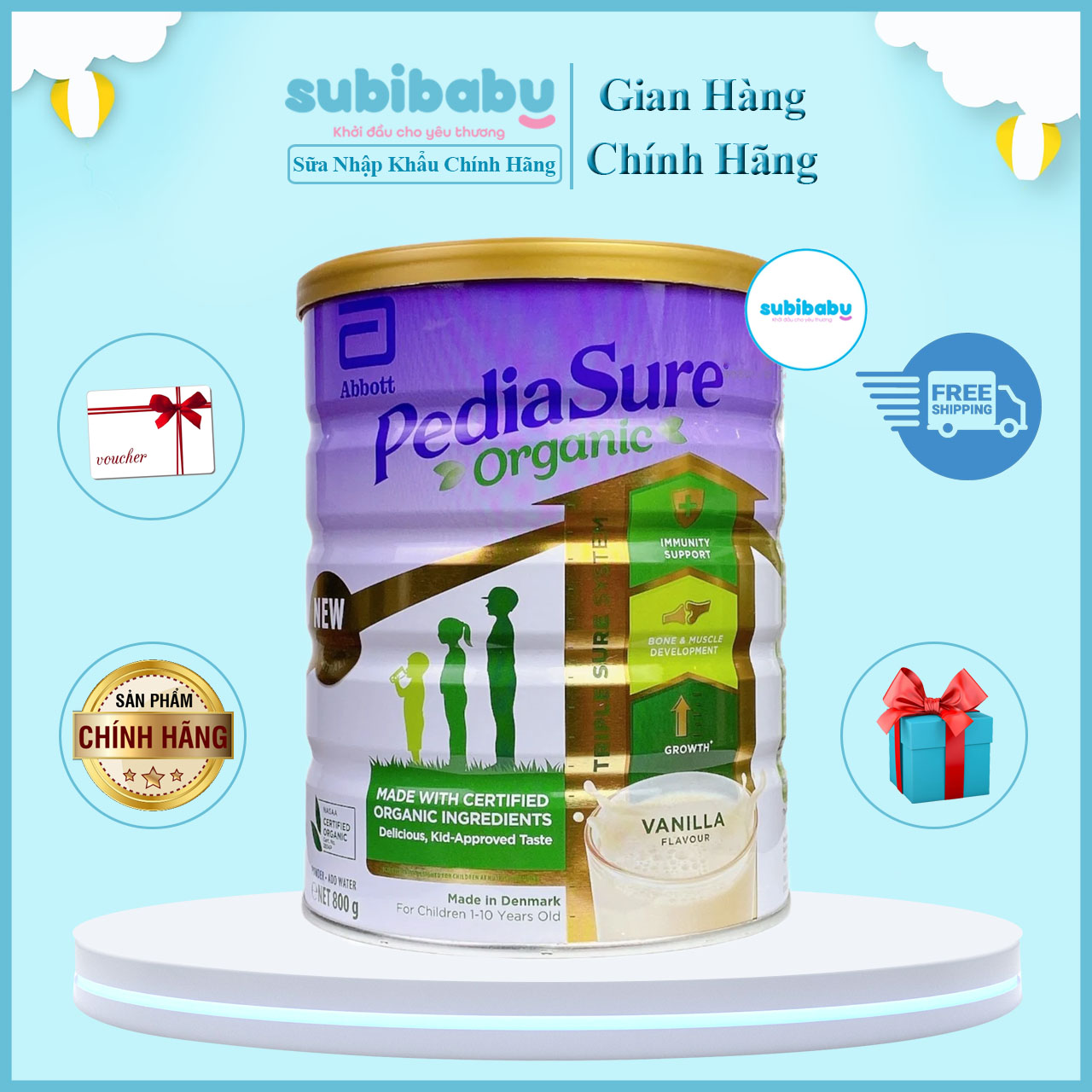 Sữa bột cho bé vị Vani PediaSure Organic Úc 800g