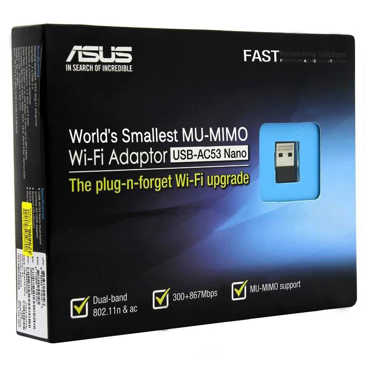 Thiết bị mạng asus usb-ac53 nano network usb chuẩn ac1200 thiết kế usb nhỏ gọn 2 băng tần