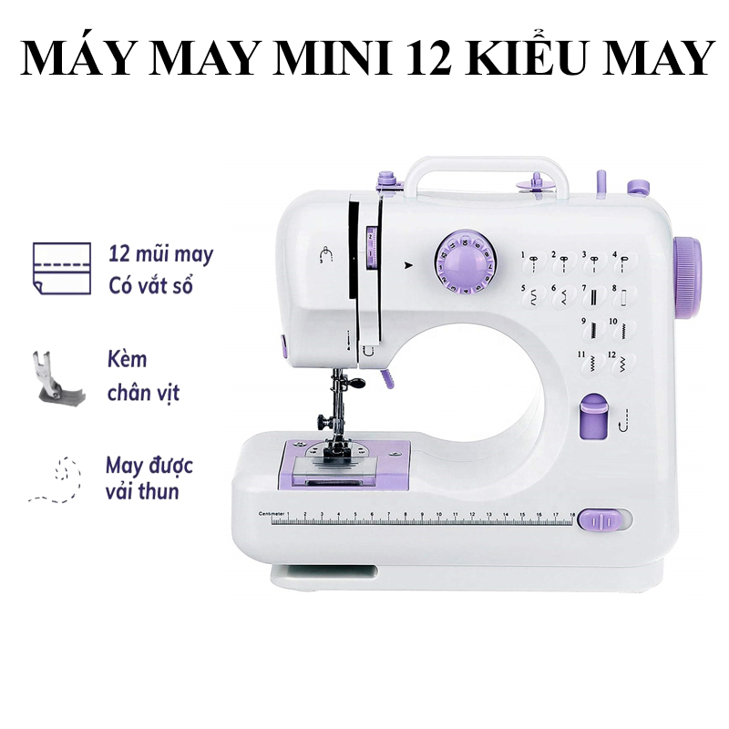 Máy May Mini Gia Đình 12 Kiểu May Có Vắt Sổ, May Được Vải Thun, Kèm Chân Vịt – Hàng Chính Hãng