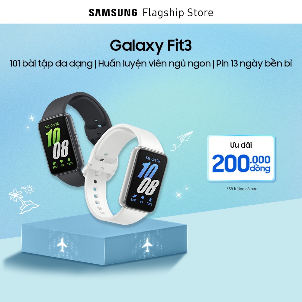 Đồng hồ Samsung Galaxy Fit3, Màn hình AMOLED 1,6", Pin 13 ngày, Luyện ngủ ngon, Cảnh báo té ngã