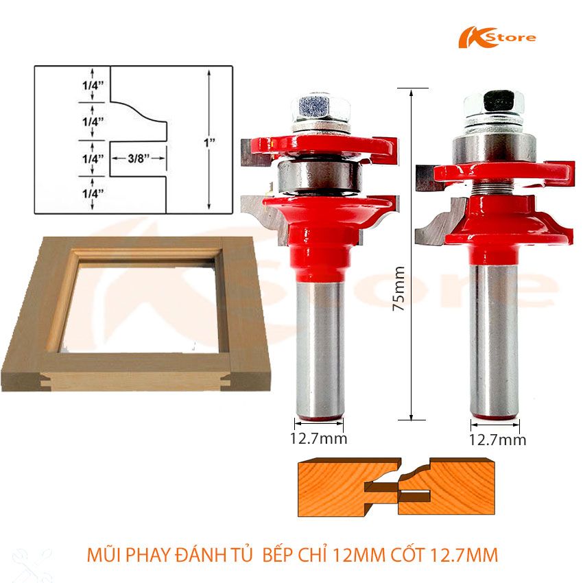 MŨI PHAY ĐÁNH TỦ BẾP CHỈ NGÃ 12MM CỐT 12.7MM, MŨI PHAY GỖ GHÉP VÁN TỦ BẾP - MŨI PHAY ĐÁNH TỦ BẾP CHỈ SEN NGÃ, MŨI SOI VÁN HUỲNH ĐÁNH MỘNG CỬA - BỘ MŨI ROUTER ĐÁNH TỦ BẾP