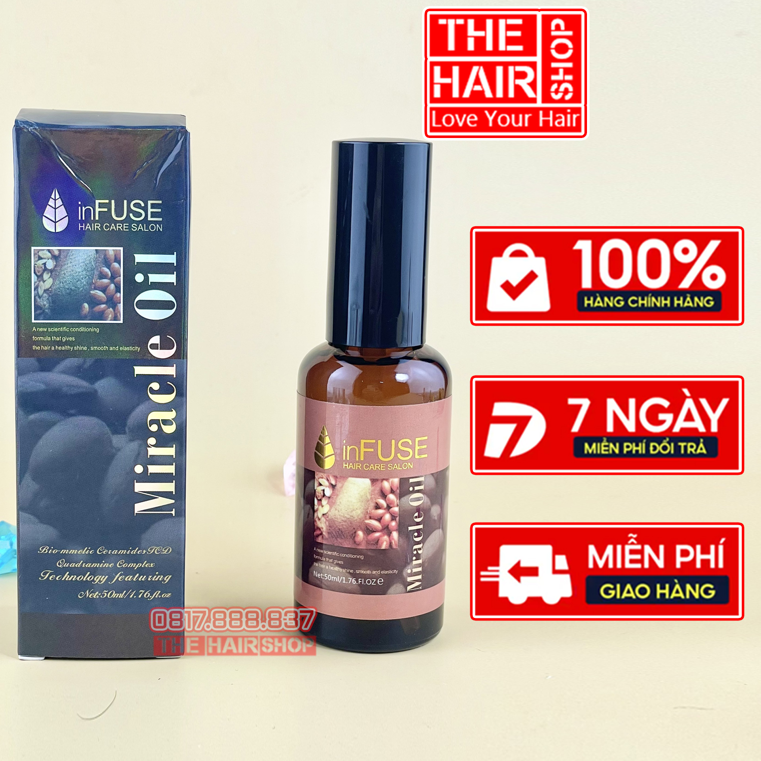 Tinh dầu dưỡng tóc Miracle oil 50ml, tinh chất cafe dưỡng tóc siêu mềm mượt, dưỡng ẩm, ngăn rụng tóc cho tóc bồng bềnh