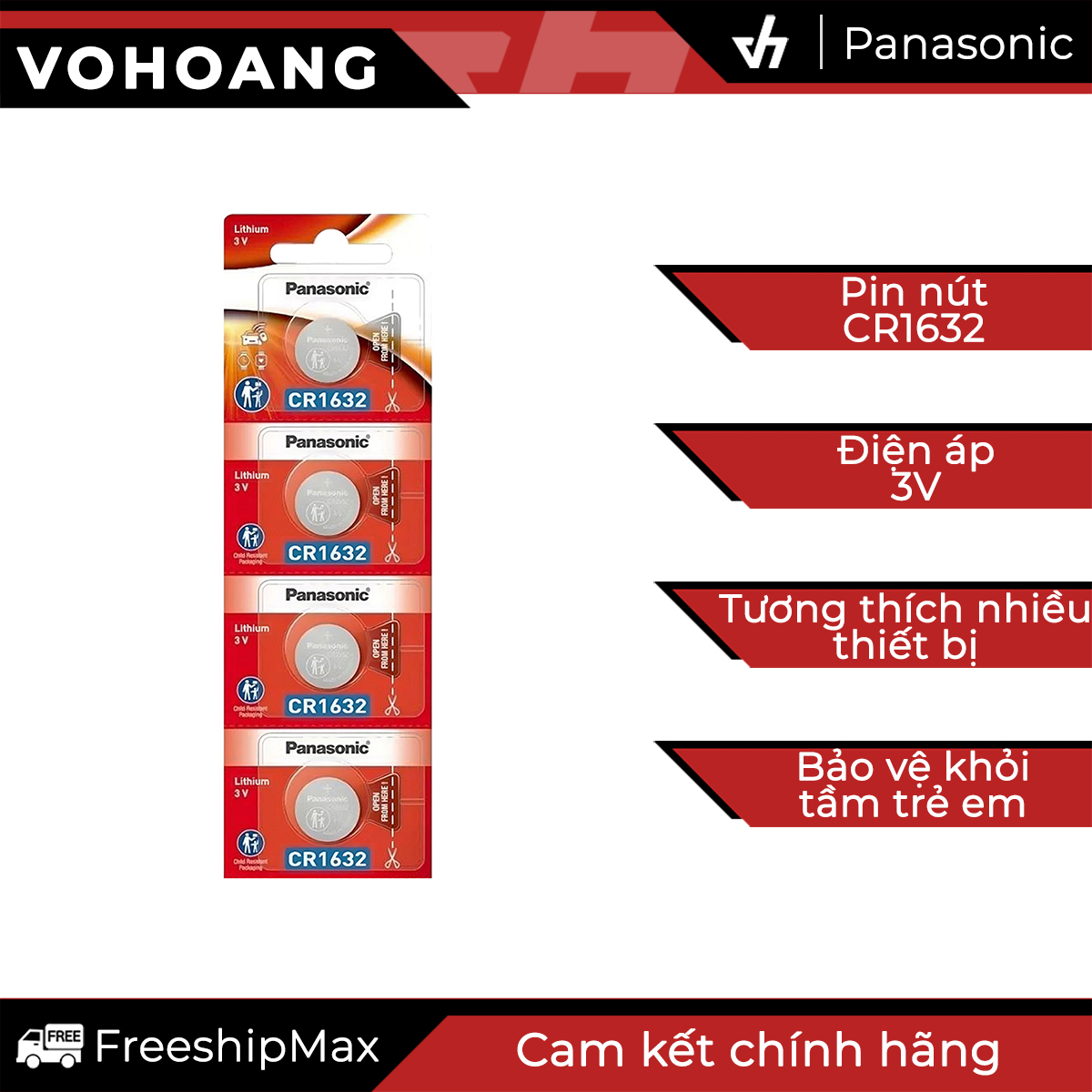 Bộ 4 Pin Panasonic CR1632 Lithium 3V / DL1632 / ECR1632 / GPCR1632