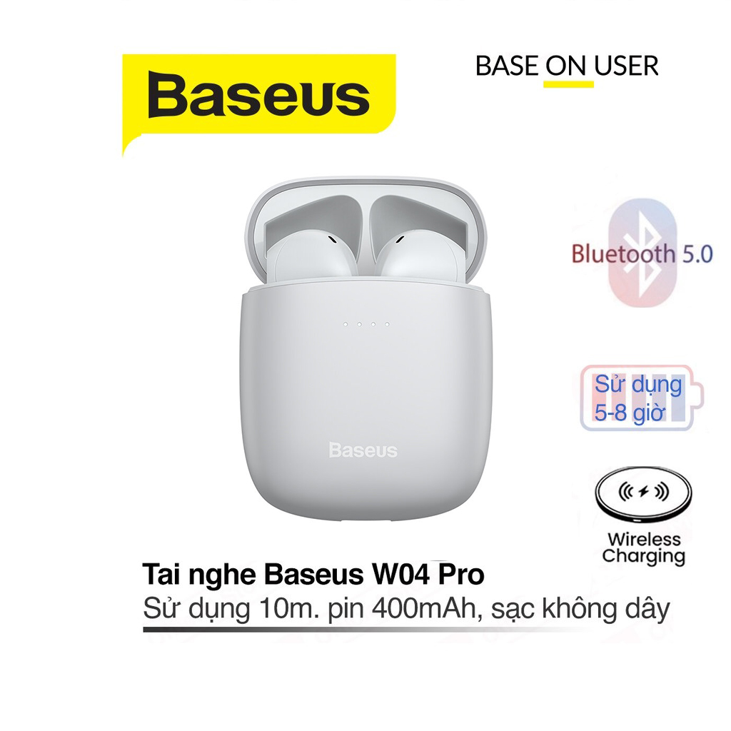 Tai nghe nhét tai Bluetooth V5.0 Baseus W04 Pro pin 400mAh khoảng cách 10 mét âm thanh sống động