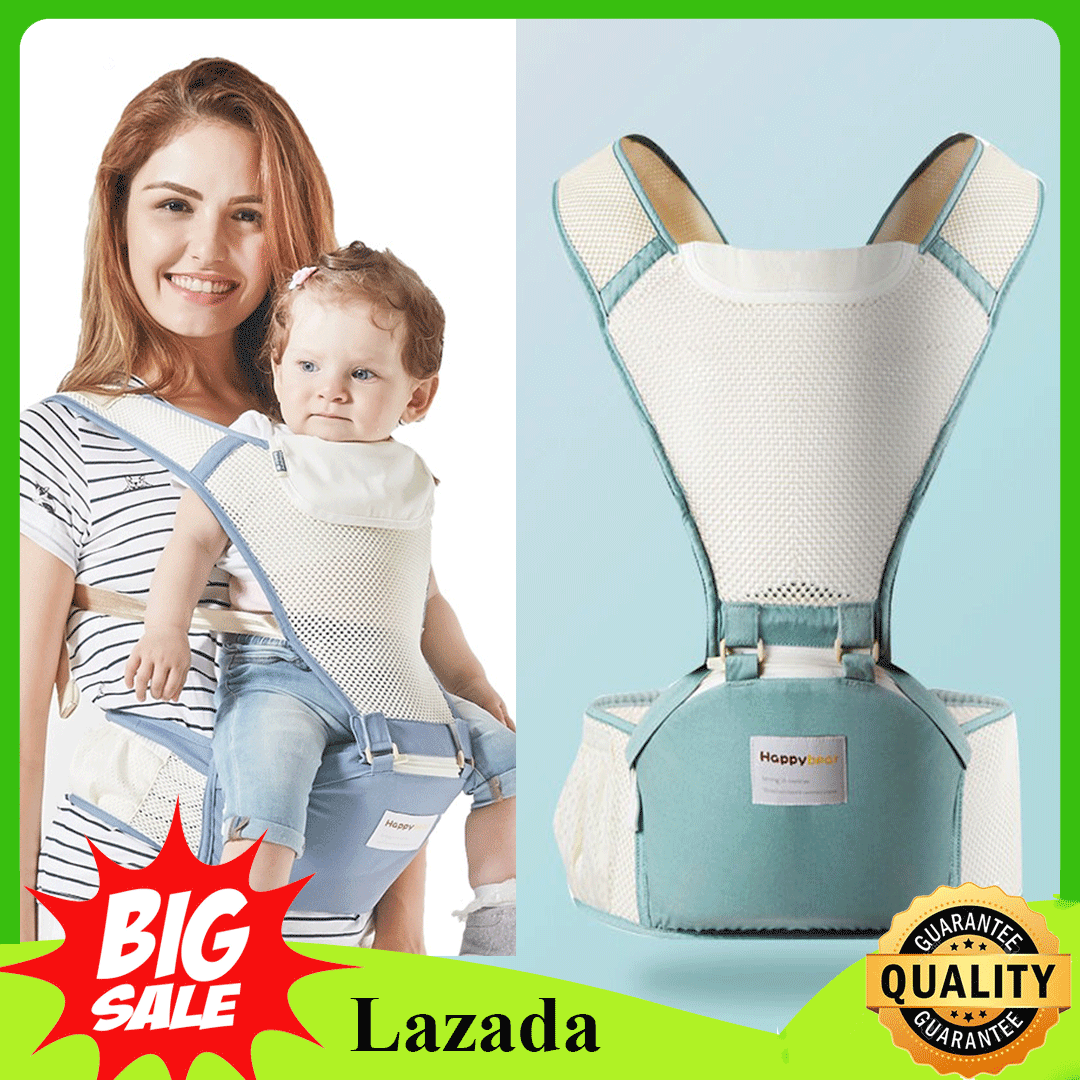 [HÃNG HAPPY BEAR] Địu em bé thoáng khí chất cực đẹp 4 tư thế, điệu trẻ em có bệ ngồi - hộp tì trợ lực tốt