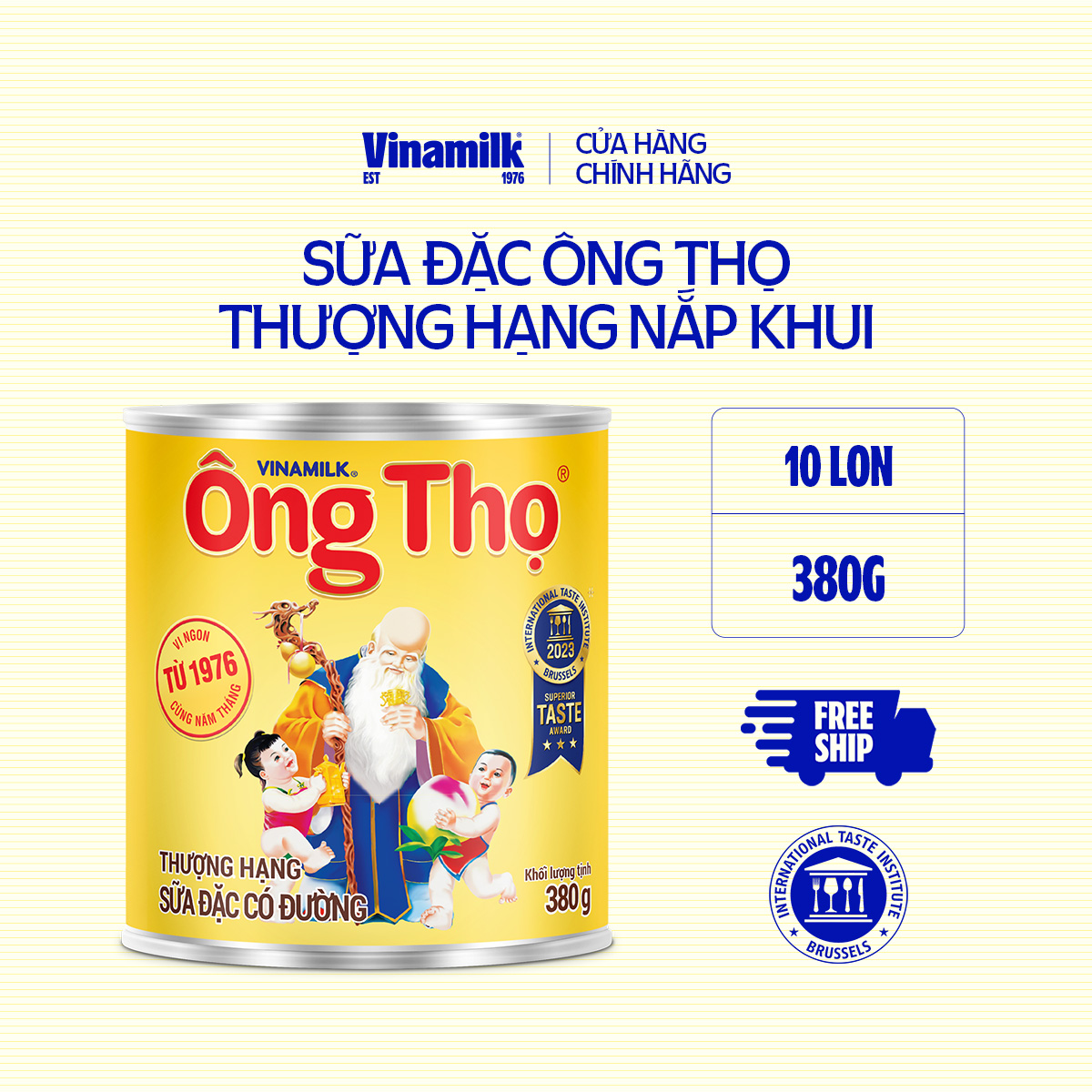 Bộ 10 Hộp Sữa đặc có đường Ông Thọ trắng Vinamilk 380g (Hộp thiếc nắp khui)