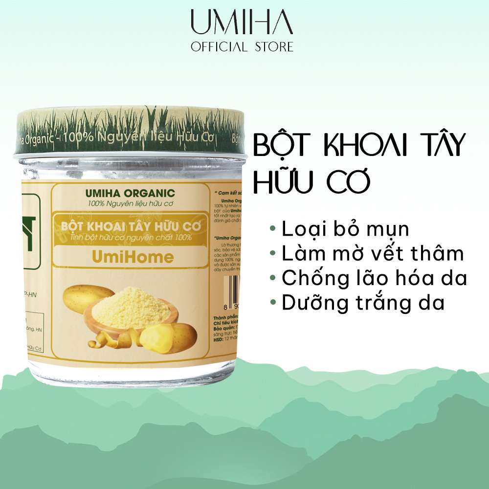 Bột Khoai Tây hữu cơ UMIHOME 135g nguyên chất làm đẹp thiên nhiên giúp đắp mặt nạ dưỡng trắng da chống lão hóa và ngăn ngừa thâm nám