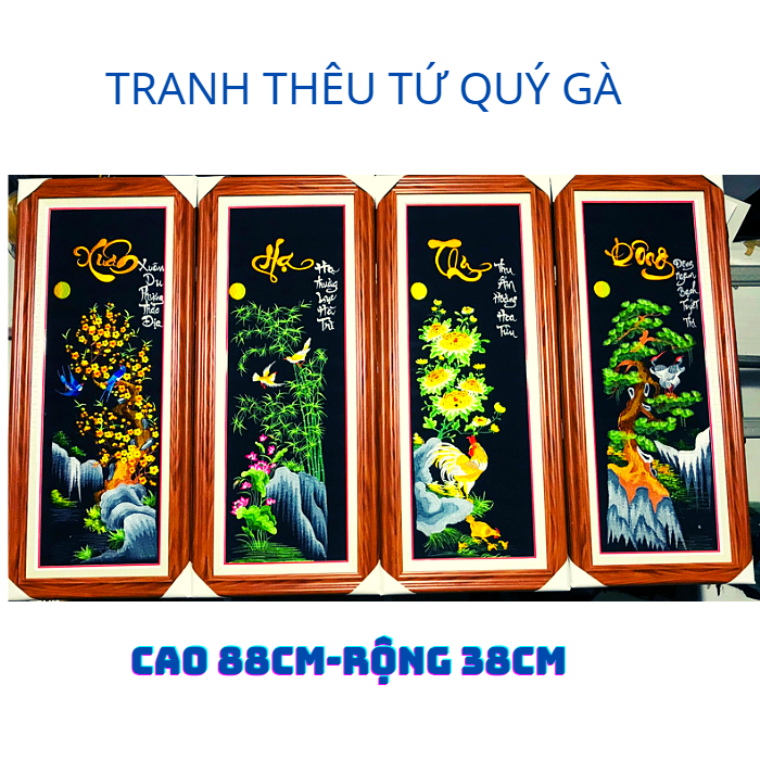 Tranh thêu tứ qúy ,tranh thêu thành phẩm một bộ 4 búc tranh xuân hạ thu đông,bô.tranh thêu túng cúc trúc maichưa khung cvf có khung kích thước 48cm-95cm hai màu đen trắng được thêu bằng chỉ lụa tthêu trên vải