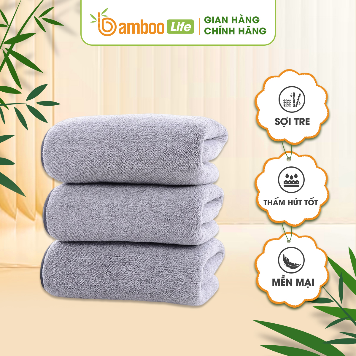 Khăn tắm sợi tre Bamboo Life BL058 cao cấp cỡ lớn kích thước 70x140 cho người lớn kháng khuẩn, siêu thấm hút, mềm mịn, an toàn cho da kể cả cho trẻ sơ sinh
