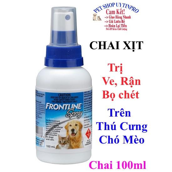 CHAI XỊT TRỊ VE RẬN BỌ CHÉT TRÊN THÚ CƯNG CHÓ MÈO Frontline Spray Chai 100ml Nhập khẩu từ Pháp