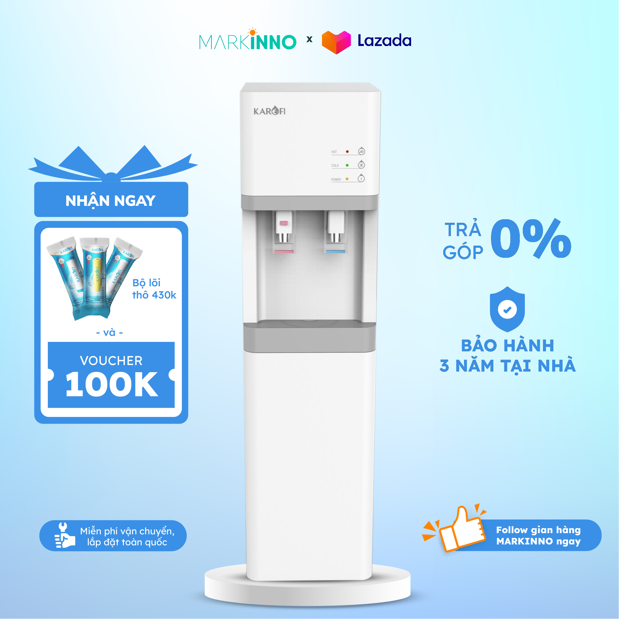 Máy lọc nước nóng lạnh 2 vòi karofi hcv200ro/hcv200 bình 3.2l, hệ thống ro 6 cấp công nghệ block
