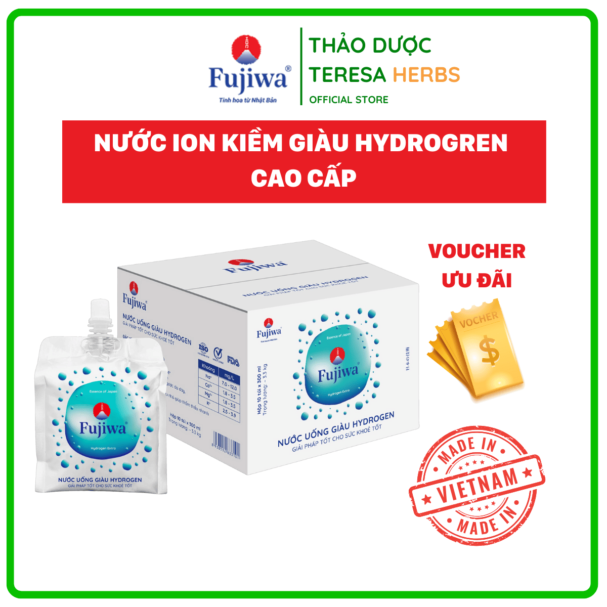 Nước Uống Ion Kiềm Giàu Hydrogen Fujiwa - Hộp 12 Bịch x 270ml