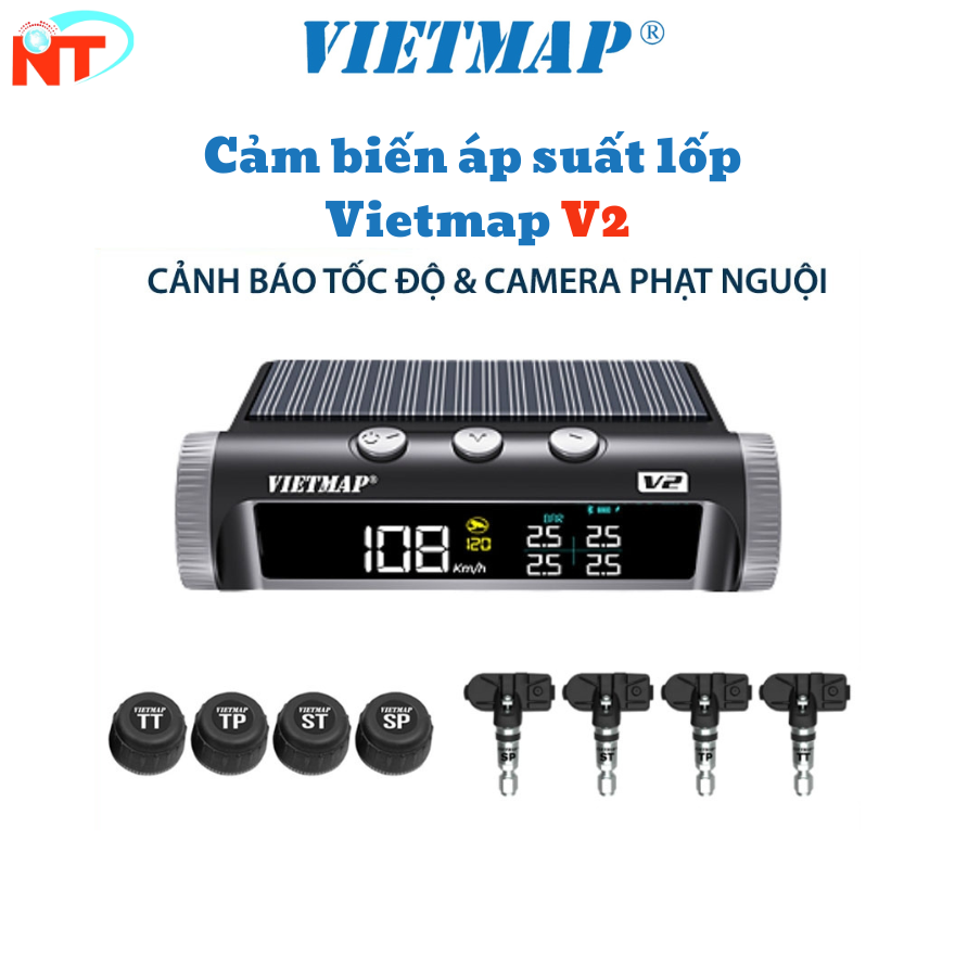 VIETMAP V2 - Cảm biến áp suất lốp tích hợp Cảnh báo tốc độ & Camera Giao thông - Hàng chính hãng