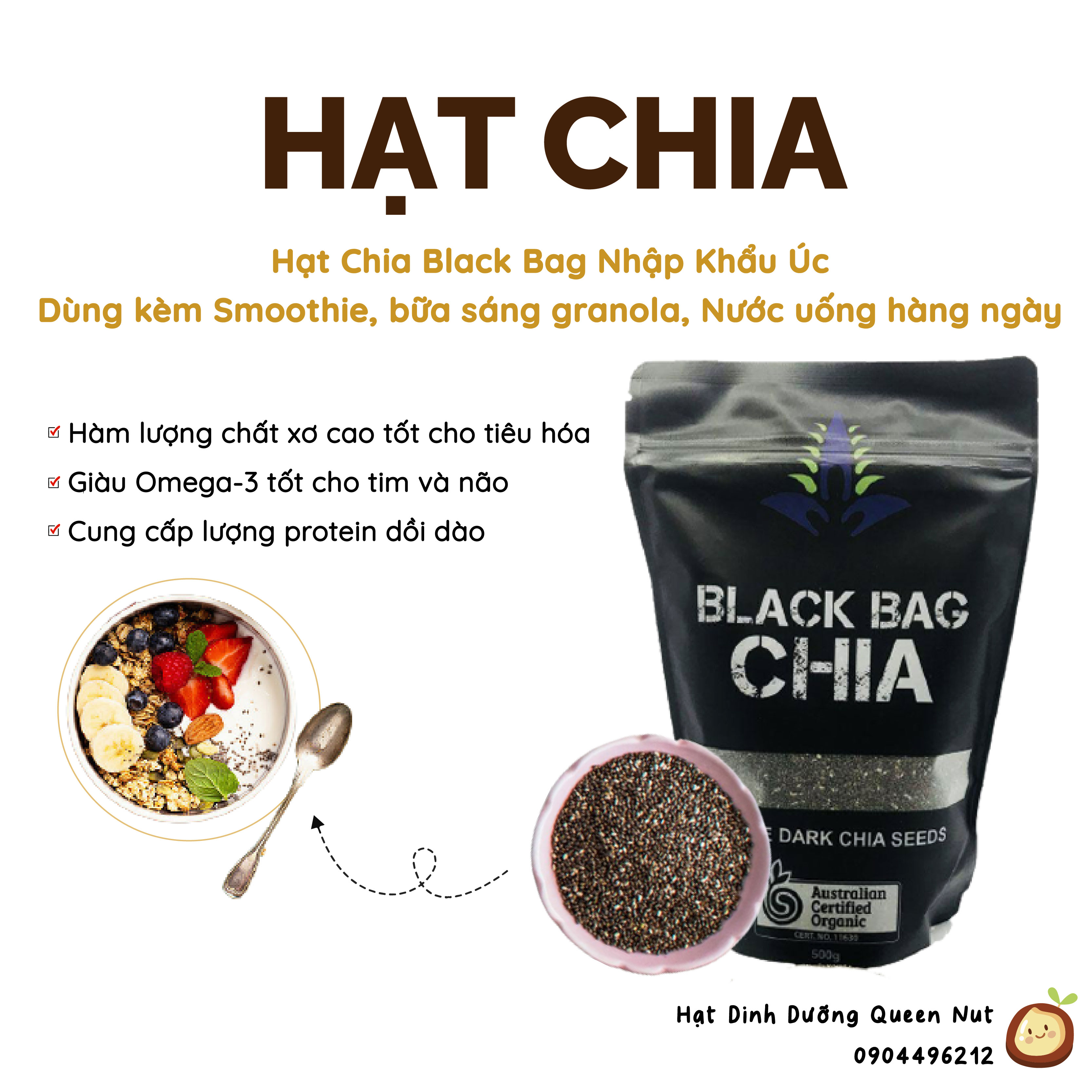 Hạt chia Black Bag Chia 500G Chính Hãng - Bổ sung chất xơ tốt cho sức khỏe