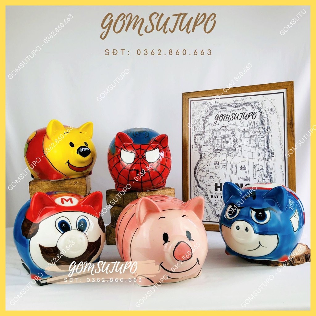 Lợn đất tiết kiệm , heo đất , 20 mẫu siêu nhân , gomsutupo , gốm sứ bát tràng