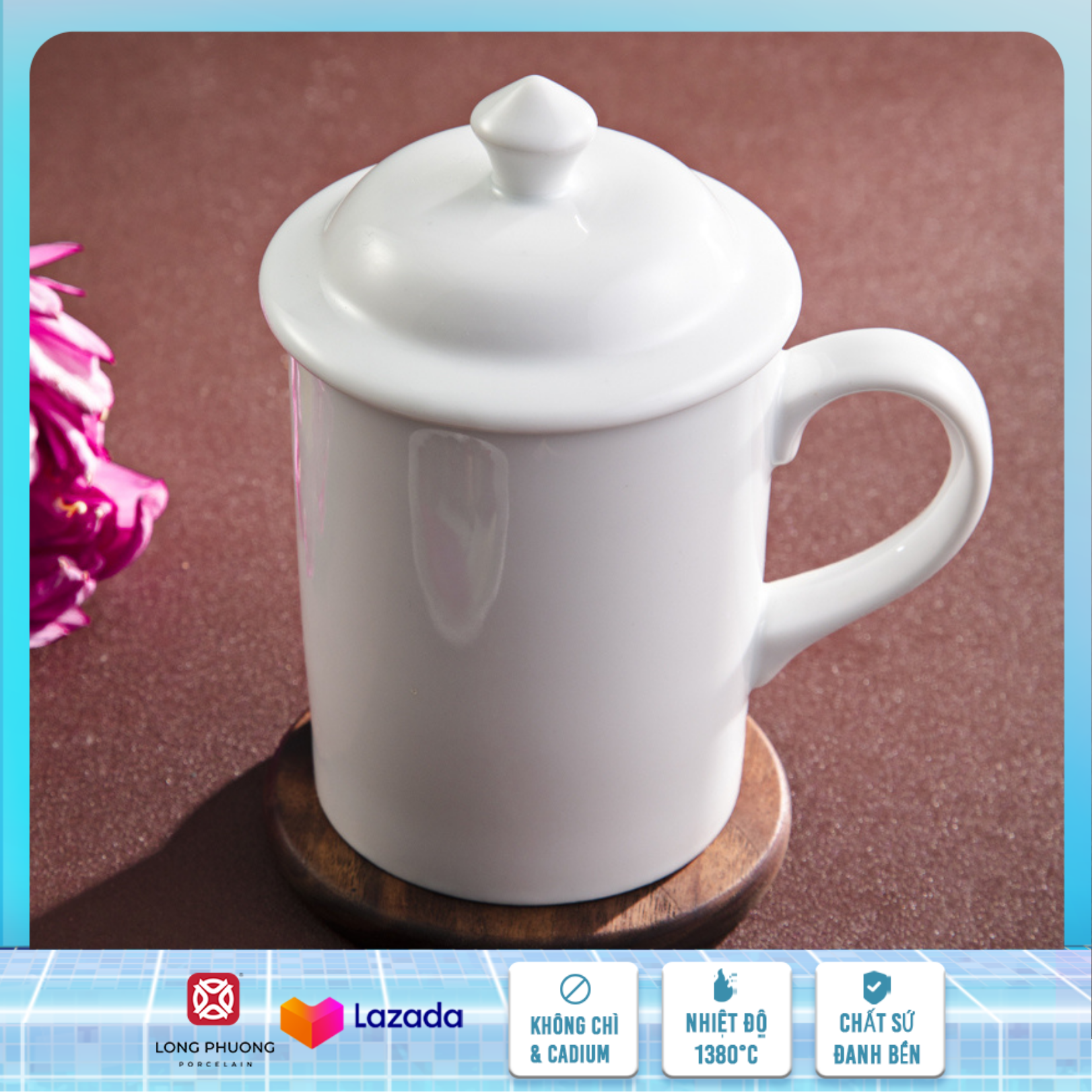Ca Sứ Có Nắp - cốc sứ, ly sứ có nắp, ly uống nước có nắp, cốc uống nước có nắp Long Phương