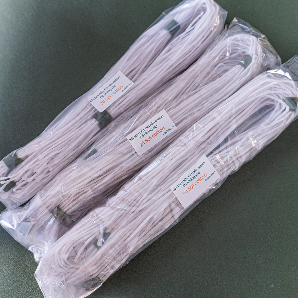 Bấc làm nến, tim nến cotton đã nhúng sáp, không khói. Nguyên liệu làm nến - Uudam Handmade
