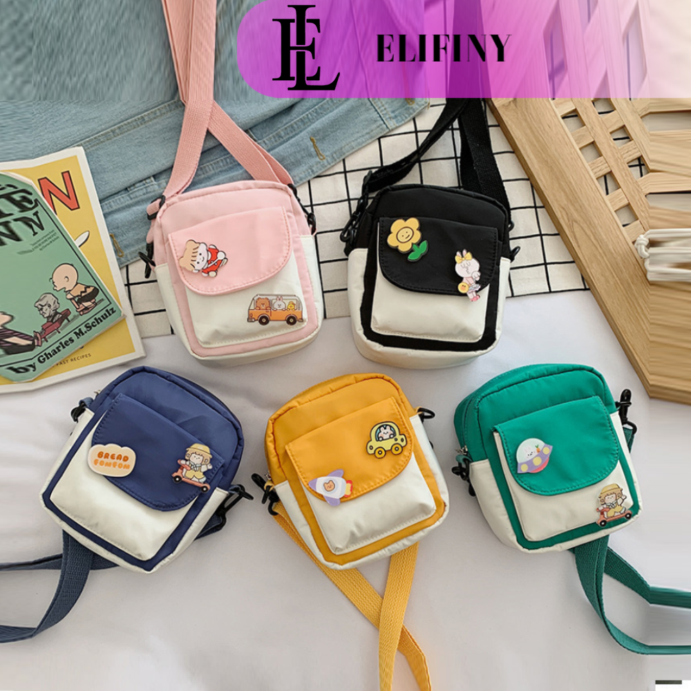 Túi Đeo Chéo Nữ Mini Vải Chống Nước Kèm Sticker Siêu Đáng Yêu