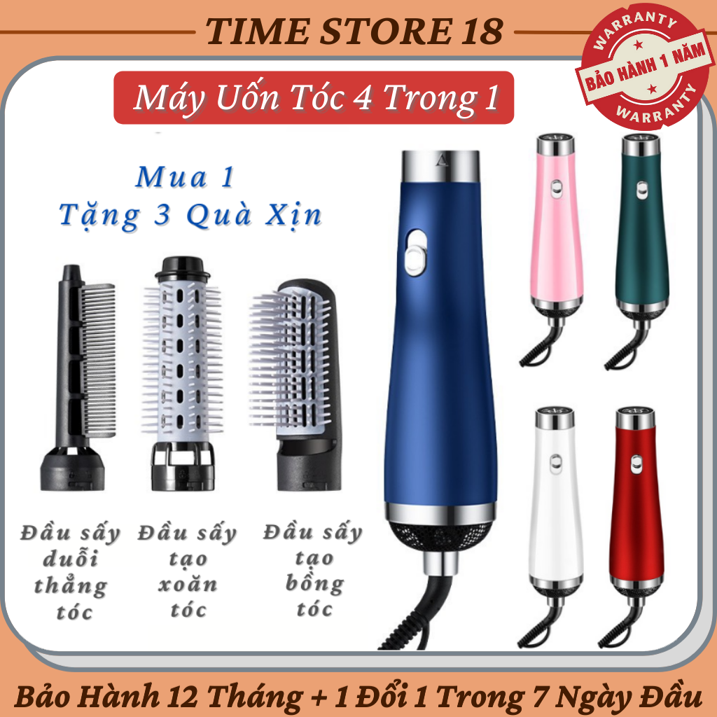 Máy Uốn Sấy Tóc Đa Năng 4 Trong 1 - Bảo Hành 12 Tháng - Máy Sấy Tóc Đa Năng Tặng Kèm 3 Đầu Lược Duỗi Thẳng , Uốn Cong , Tạo Bồng Bềnh Cho Tóc