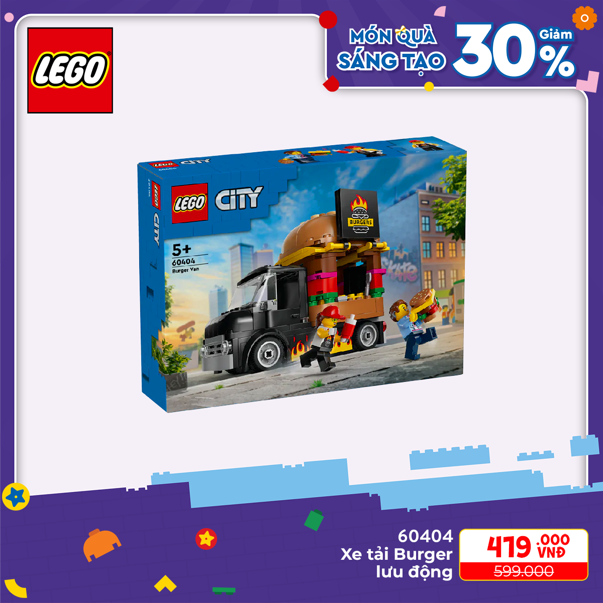 Lego city 60404 đồ chơi lắp ráp xe tải burger lưu động