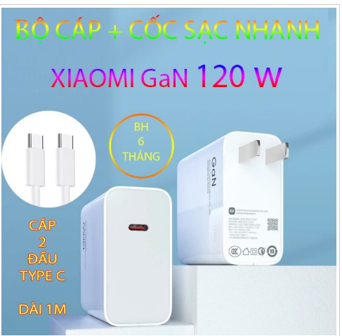 Sạc xiaomi 120w gan củ sạc + cáp sạc nhanh type c to type c dùng cho huawei xiaomi samsung oppo vivo