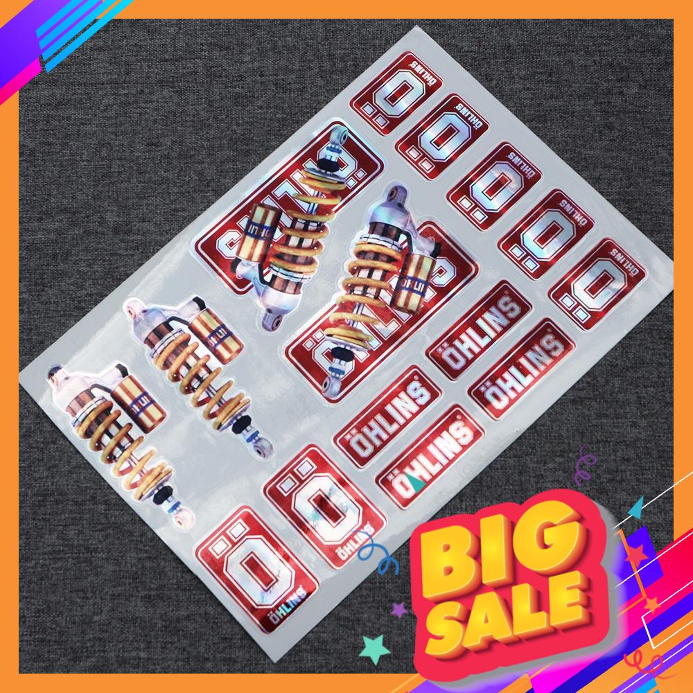 [SALE SỐC] BỘ TEM MẠ CROM NHIỀU DECAL, STICKER TRANG TRÍ XE MÁY MẪU PHUỘC OHLINS SIÊU BỀN CHỐNG NƯỚC (đỏ trắng)