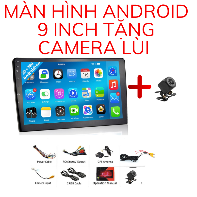 Màn hình Android 9 inch + tặng CAM LÙI AHD