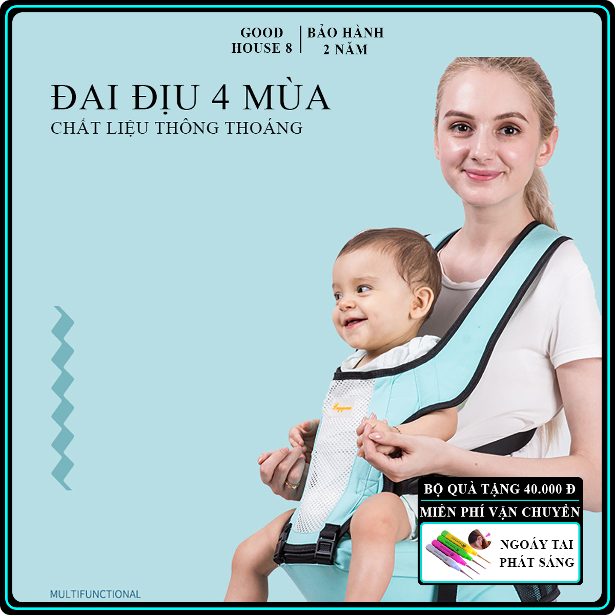 Địu em bé 4 mùa chuyên dụng an toàn thoải mái cho trẻ khi sử dụng, bảo hành 2 năm