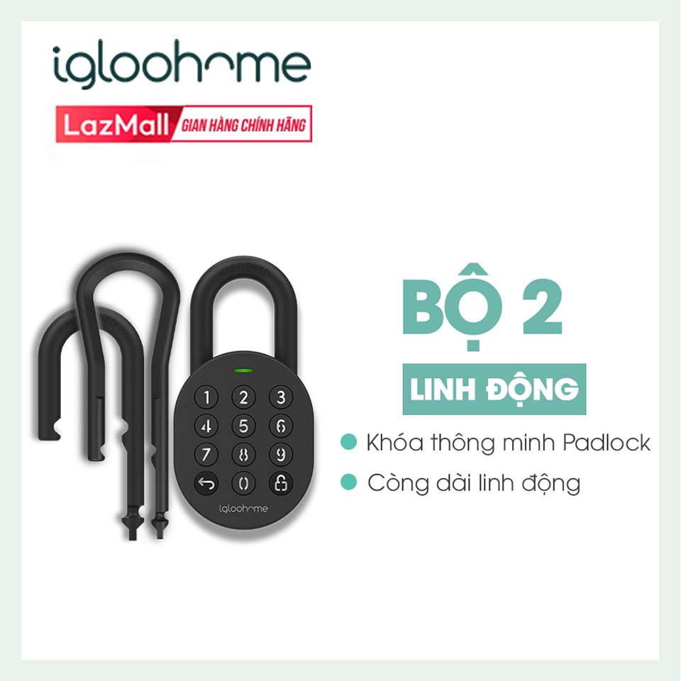 Ổ khóa thông minh igloohome - còng dài linh hoạt - padlock - sử dụng bluetooth mã pin tự động báo qua app điện thoại - hàng phân phối chính hãng - ig002