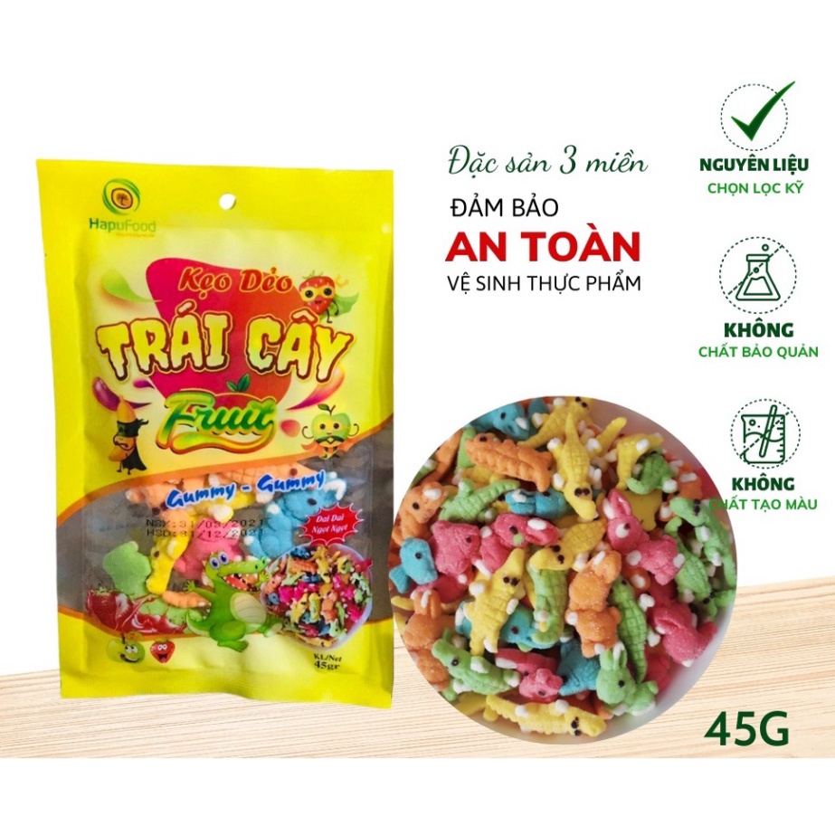 Kẹo Trái Cây Gummy Túi 45G Hình Thú Cho Bé Yêu Vị Thập Cẩm Dâu Cam Xoài Nha Đam Dưa Gang Dâu Tây