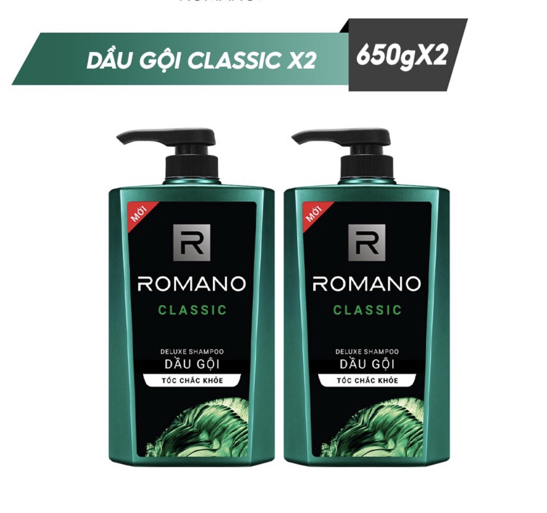 Combo 2 chai dầu gội Romano Classic 650g/chai