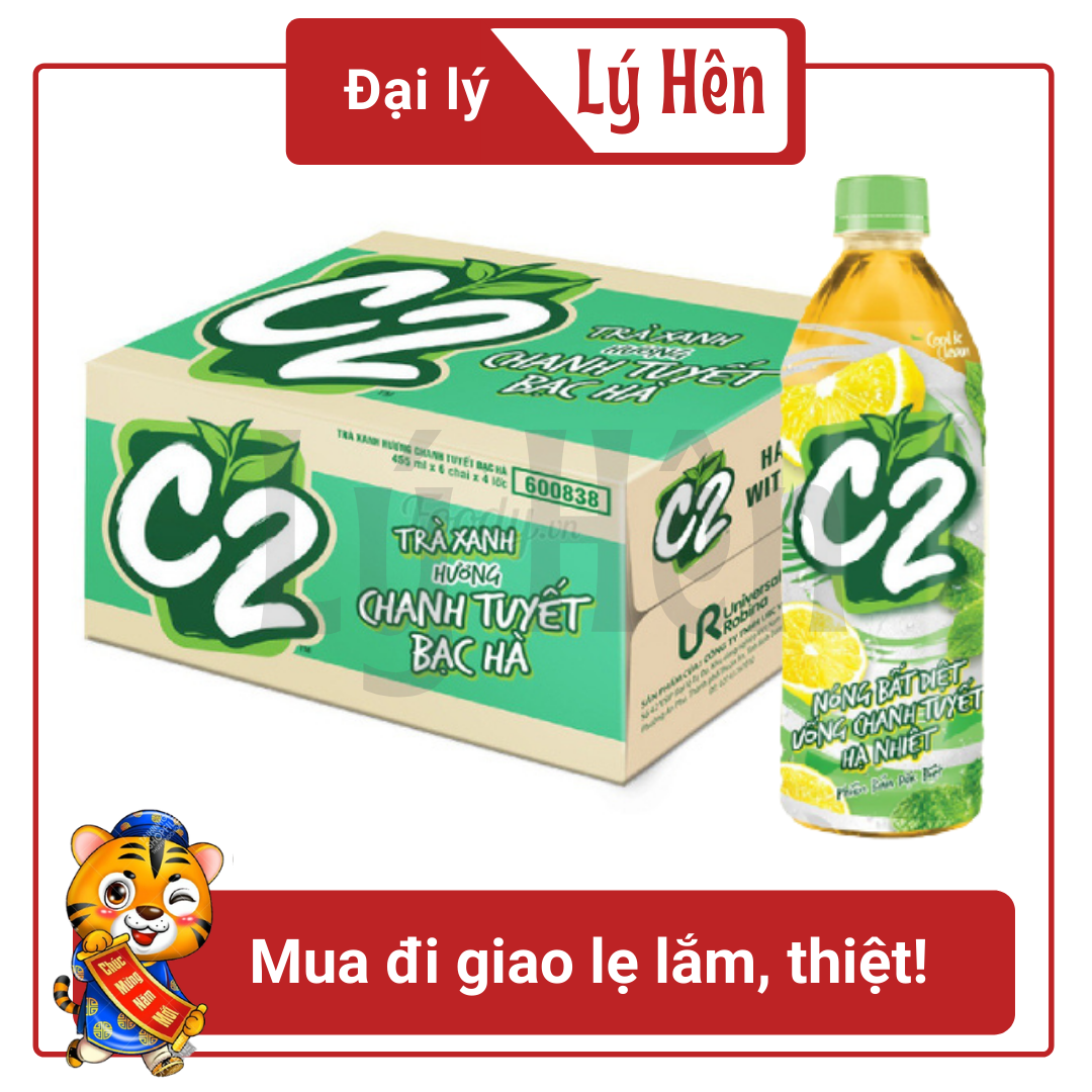 Thùng 24 chai trà xanh c2 hương chanh tuyết bạc hà chai nhựa 455ml date luôn mới