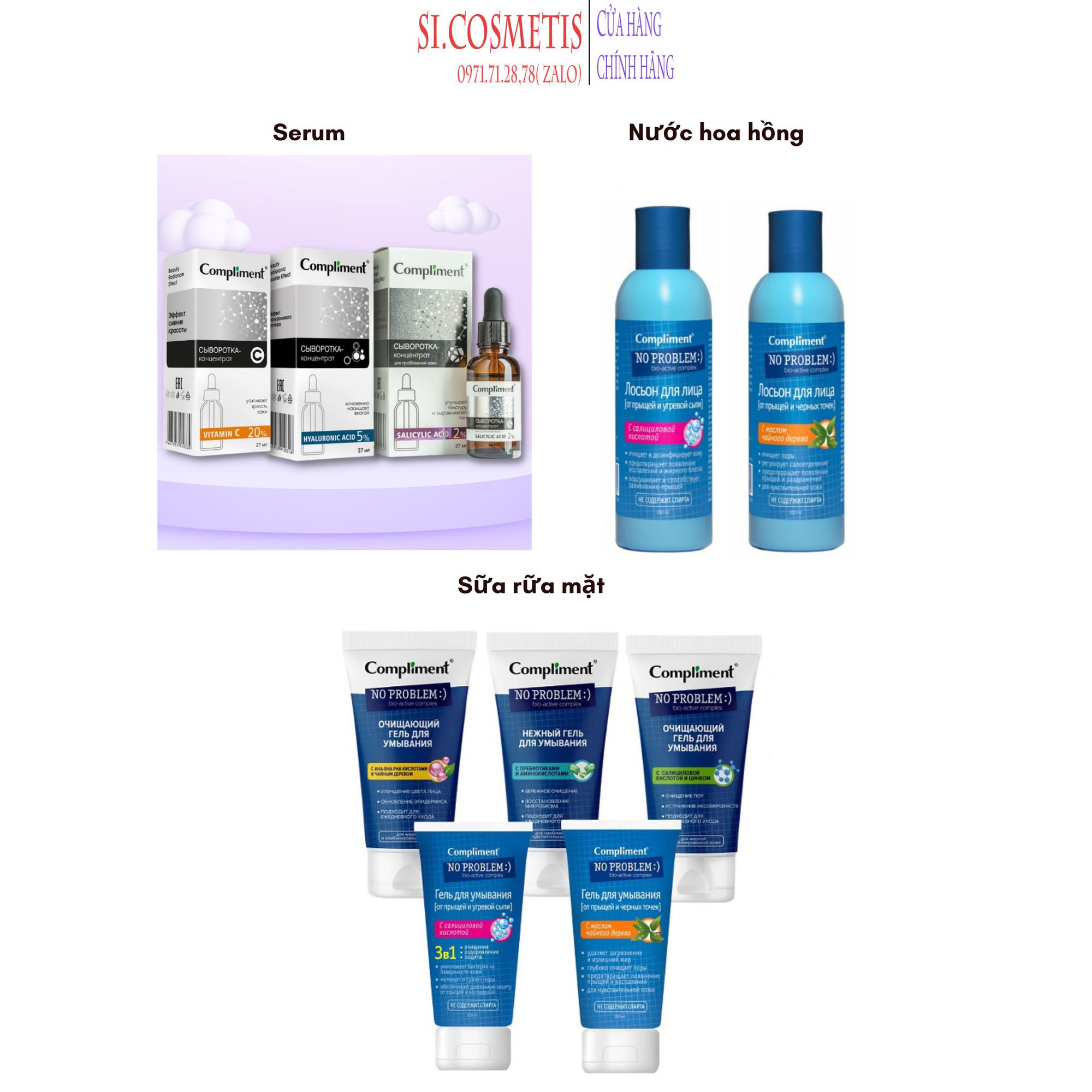 ɡel rửa mặt BHA  Toner BHA & Serum Compliment làm sạch sâu kiềm dầu giảm mụn mờ thâm 200ml
