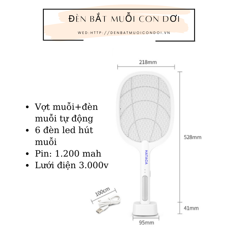Vợt muỗi kiêm đèn bắt muỗi tự động 2 in 1 Hataca