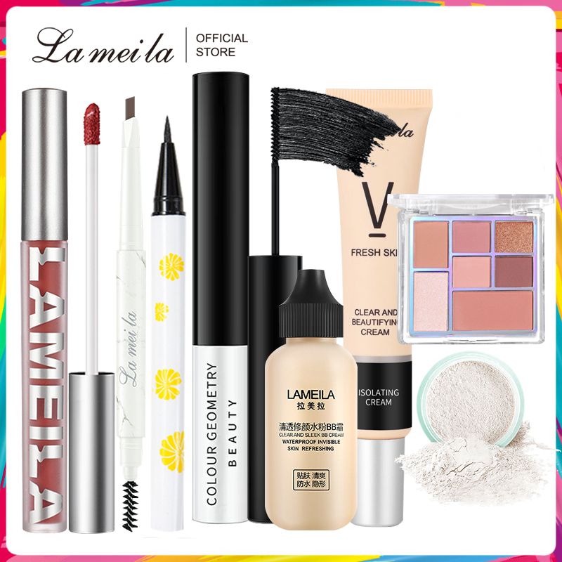 Bộ trang điểm cá nhân LAMEILA 8 món tiện lợi Kem BB che khuyết điểm + Phấn phủ + Phấn mắt + Mascara + Chì kẻ mày + Bút dạ kẻ mắt + Son kem + Kem Lót Cách Ly Kem bộ makeup đầy đủ set trang điểm