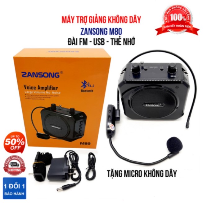 [ BẢO HÀNH 12 THÁNG ] Máy Trợ Giảng, LOA Trợ Giảng Zansong M80, Kèm Mic Không Dây dành cho giáo viên, Hướng Dẫn Viên, Mic Chống Hú, Âm Thanh Chuẩn, Độ Nhạy Cao.