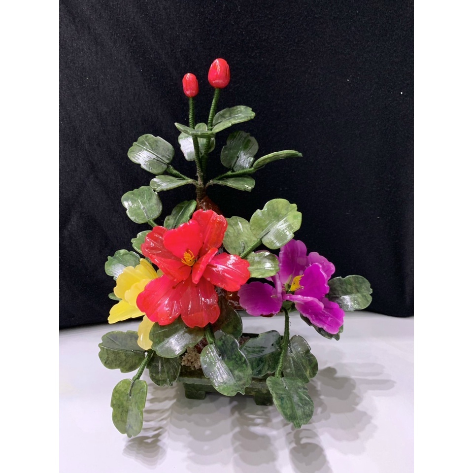 Cây Hoa Trà , cây hoa đá cảnh Phong Thủy Bằng Đá Serpentine - Cao 30cm