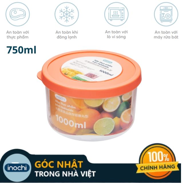 Hộp Đựng Thực Phẩm, Thức Ăn Bằng Nhựa Cao Cấp Hokkaido Inochi Nhật Bản - Đảm bảo an toàn cho sức khỏe - Hình Tròn - 750ml (138 x 138 x 67 mm) - Nhiều Màu