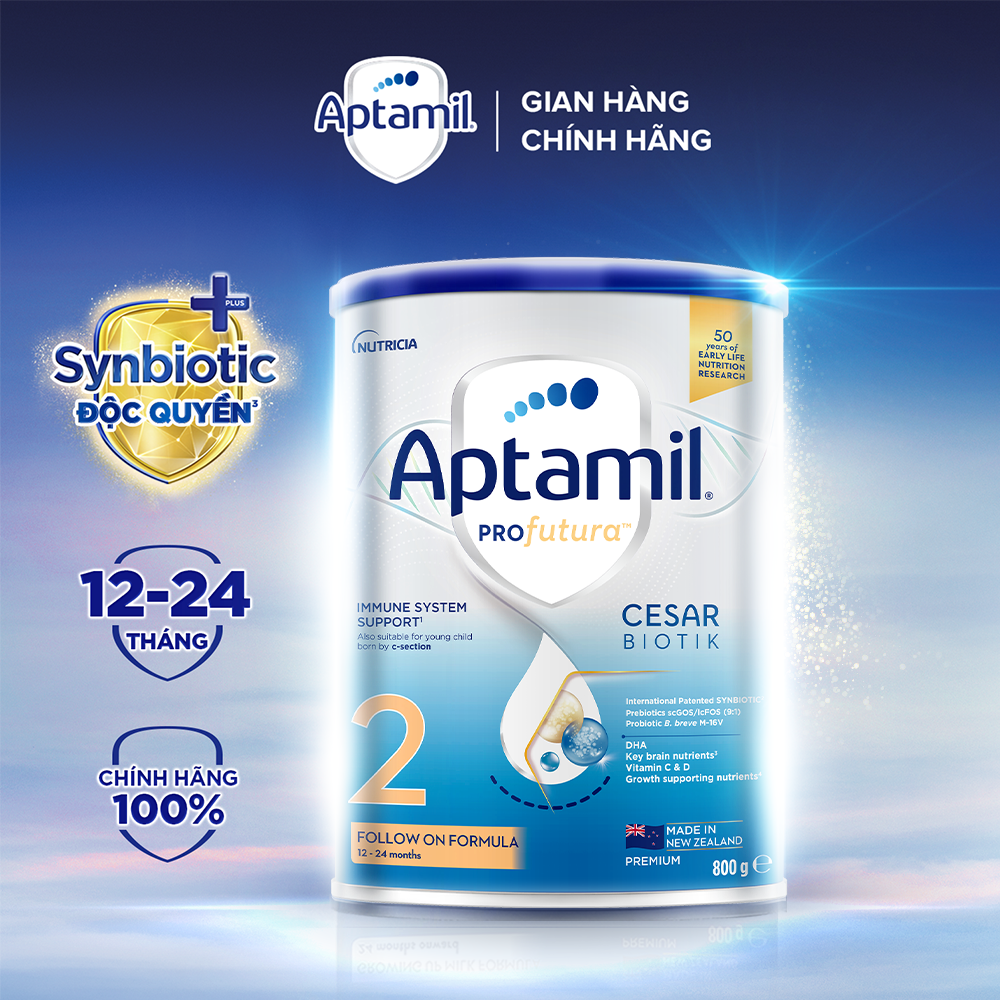 Sữa bột Aptamil New Zealand hộp thiếc số 2 (800g) cho bé 12-24 tháng tuổi