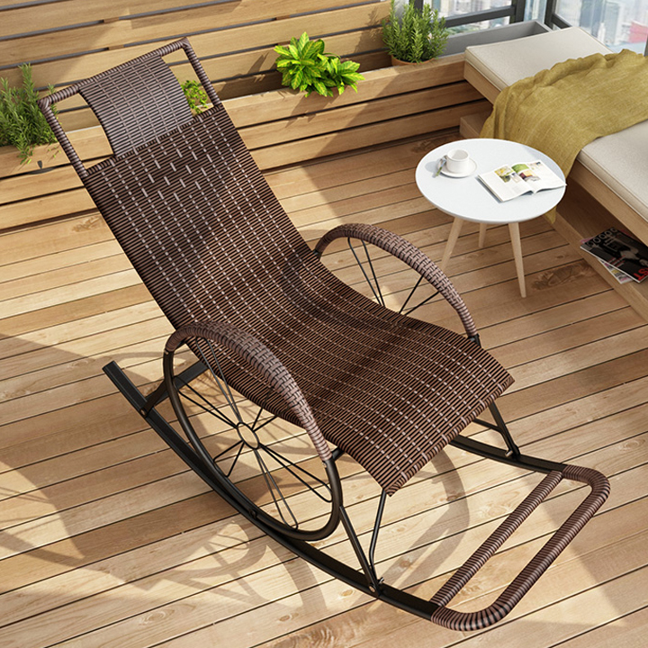 Ghế Bập Bênh Thư Giãn CREHOME, Kiểu Dáng Xe Xích Lô, Mây PVC Thoáng Khí, Khung Thép Chịu Lực, Ghế Nằm Đọc Sách Uống Cafe Ban Công