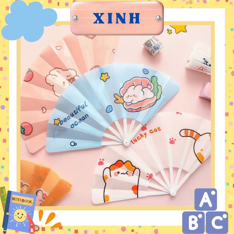 Quạt xếp cầm tay 7 cánh, quạt nhựa xòe dễ thương mẫu ngẫu nhiên làm quà tặng phụ kiện