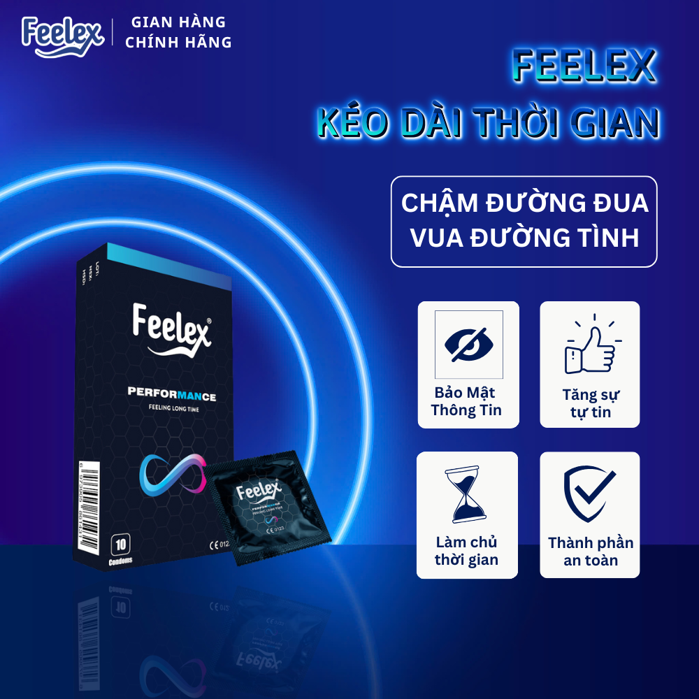  Bao cao su kéo dài thời gian Feelex Performance siêu mỏng chứa benzocaine giúp kéo dài thời gian hương vani hương dâu 
