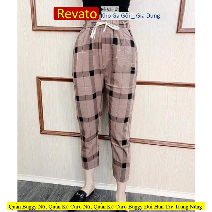 Quần baggy nữ, quần kẻ caro nữ, quần kẻ caro baggy đũi hàn trẻ trung năng động