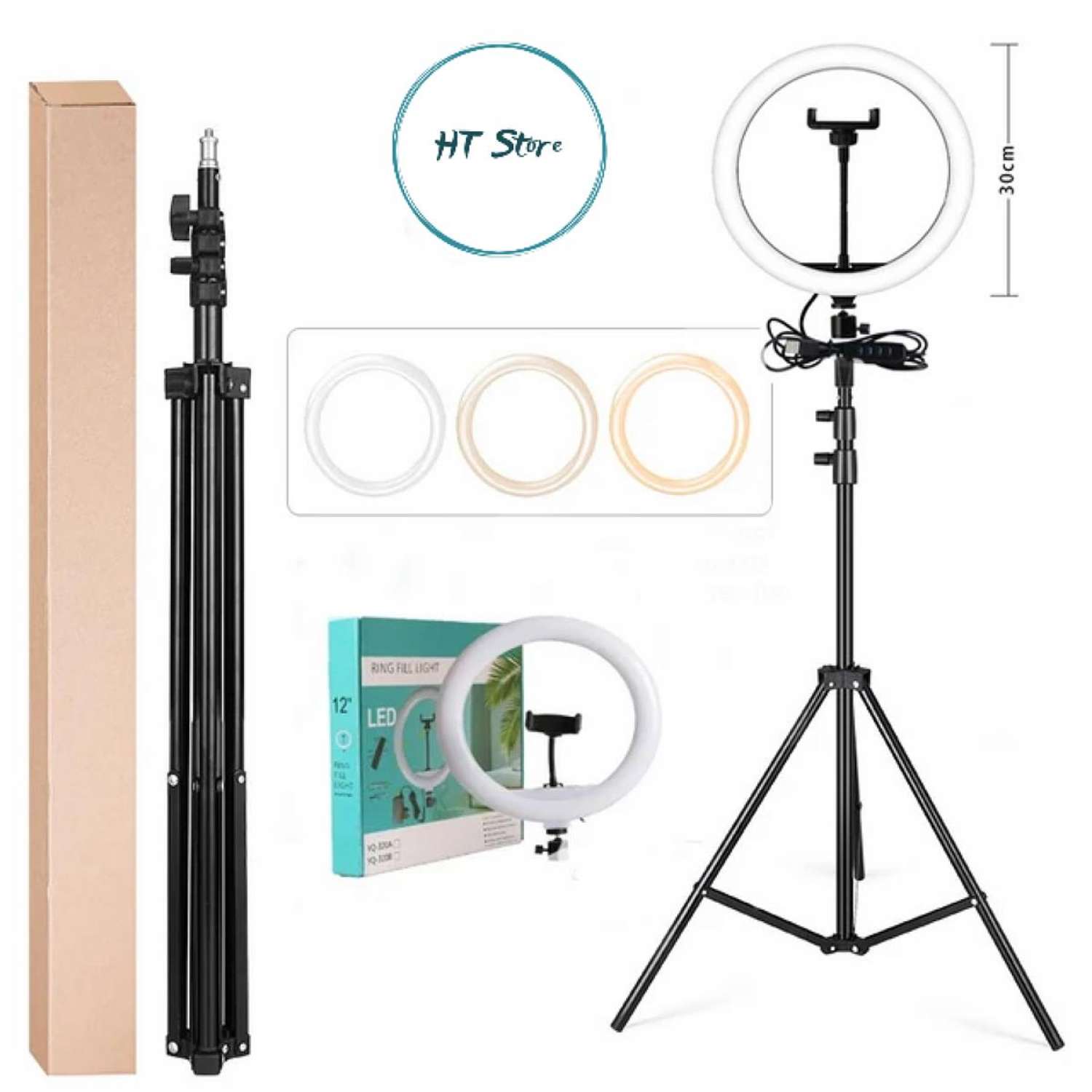 Bộ đèn livestream 30cm + chân 2m