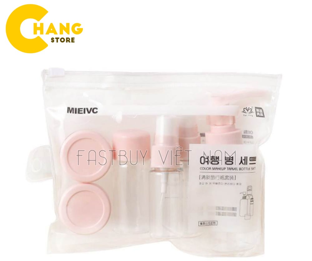 Bộ chiết mỹ phẩm du lịch 7 món tiện lợi, thiết kế nhỏ gọn với nắp đậy khít, có van chặn chắc chắn, chất liệu nhựa trong suốt bền đẹp, chống va đập tốt